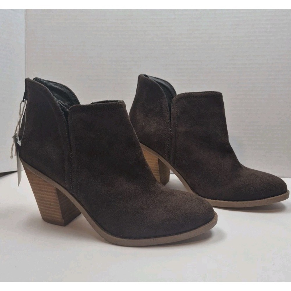 Joie Booties Womens 7.5M Brown Kayden Block Heel Back Zip Ankle Cowgirl Boot EUC